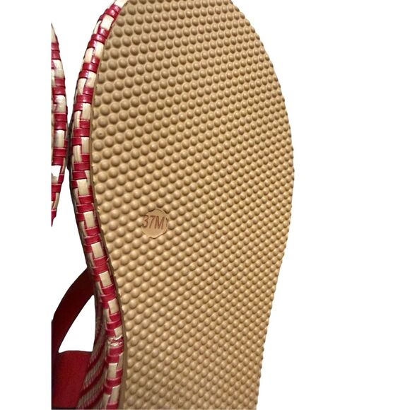 Emporio Armani Women’s EU 37 US 7 Wedge Espadrille Sandals Red Leather Logo NEW - Picture 11 of 12